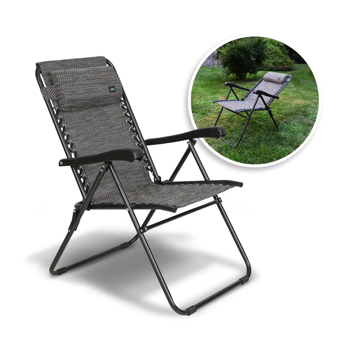 Bliss Hammocks Gfc-612-Dj Reclining Sling Chair W/ Pillow | 26-In. Wide | Weather & Rust Resistant | 275 Lb. Capacity (Diamond Jacquard) 1