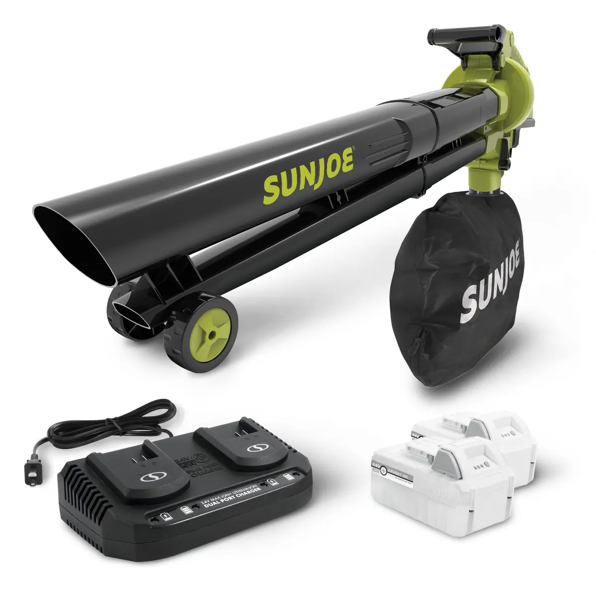 Sun Joe 48-Volt* Ionmax Cordless Leaf Blower Vacuum Mulcher Kit | 163-Mph | 391-Cfm | W/ 2 X 5.0-Ah Batteries + Dual Port Charger 1