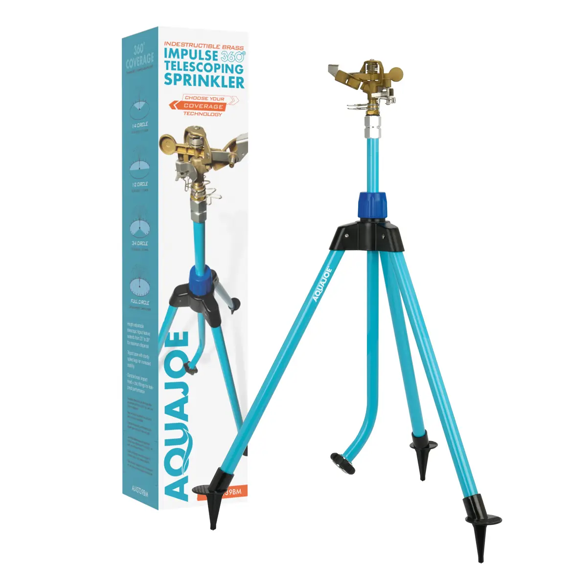 Aqua Joe Aj-Ist39bm Indestructible Brass Impulse 360 Degree Sprinkler | Telescoping | 1390 Sq Ft Max Coverage 1