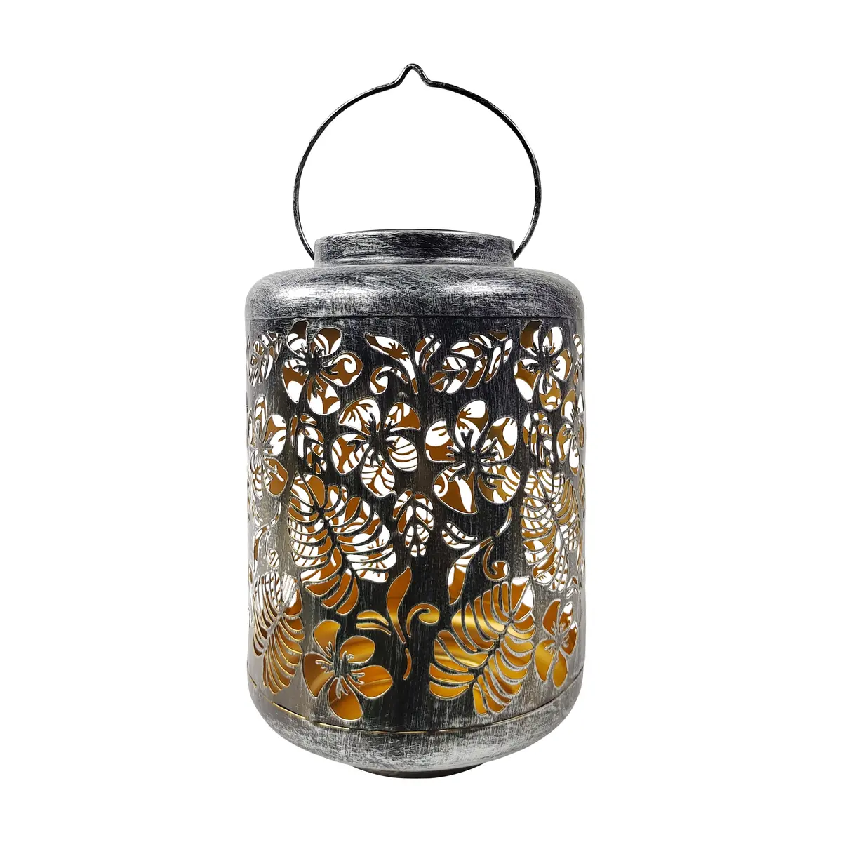 Bliss Outdoors Bsl-305-S Solar Led Lantern W/ Tropical Flower Design & Hand Painted Finish | 12-In. Tall | Waterproof Ip44 (Silver) 2