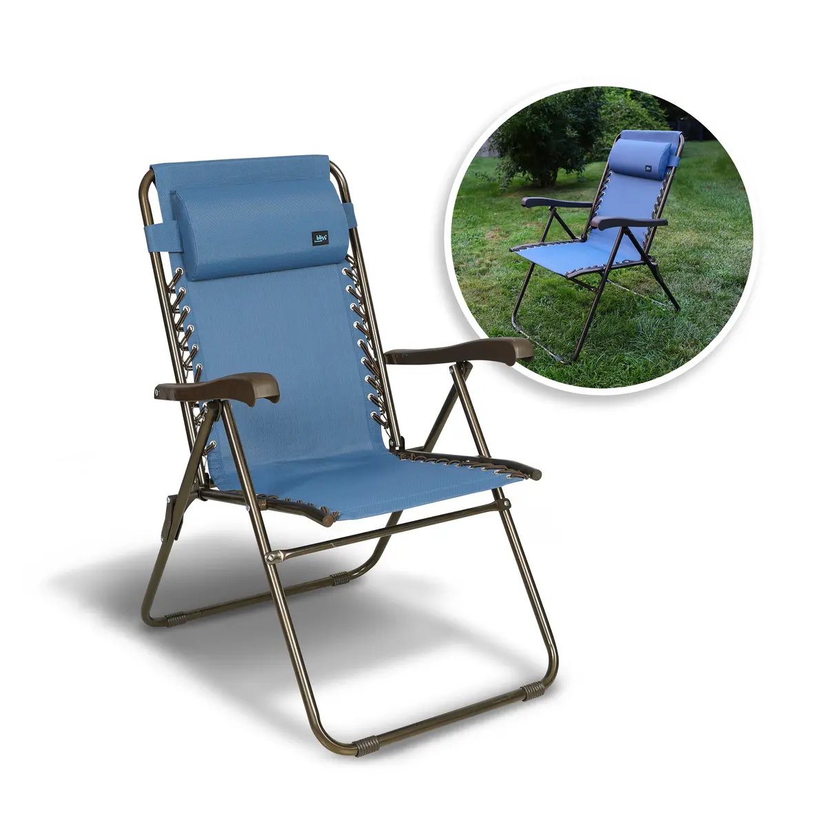 Bliss Hammocks Gfc-612-Db Reclining Sling Chair W/ Pillow | 26-In. Wide | Weather & Rust Resistant | 275 Lb. Capacity (Denim Blue) 1