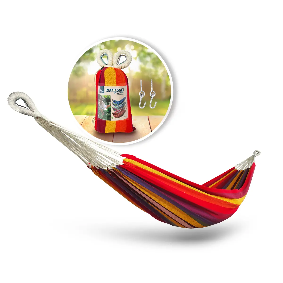 Bliss Hammocks Bh-400-Ts Hammock In A Bag W/ Rope Loops & Hanging Hardware | 40-In. Wide | 220 Lb. Capacity (Tequila Sunrise) 1