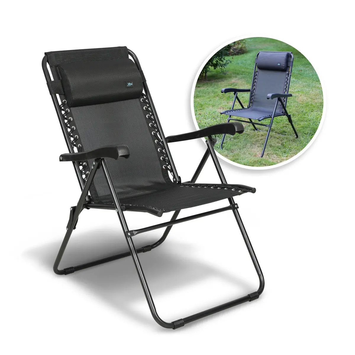 Bliss Hammocks Gfc-612-Bk Reclining Sling Chair W/ Pillow | 26-In. Wide | Weather & Rust Resistant | 275 Lb. Capacity (Black) 1