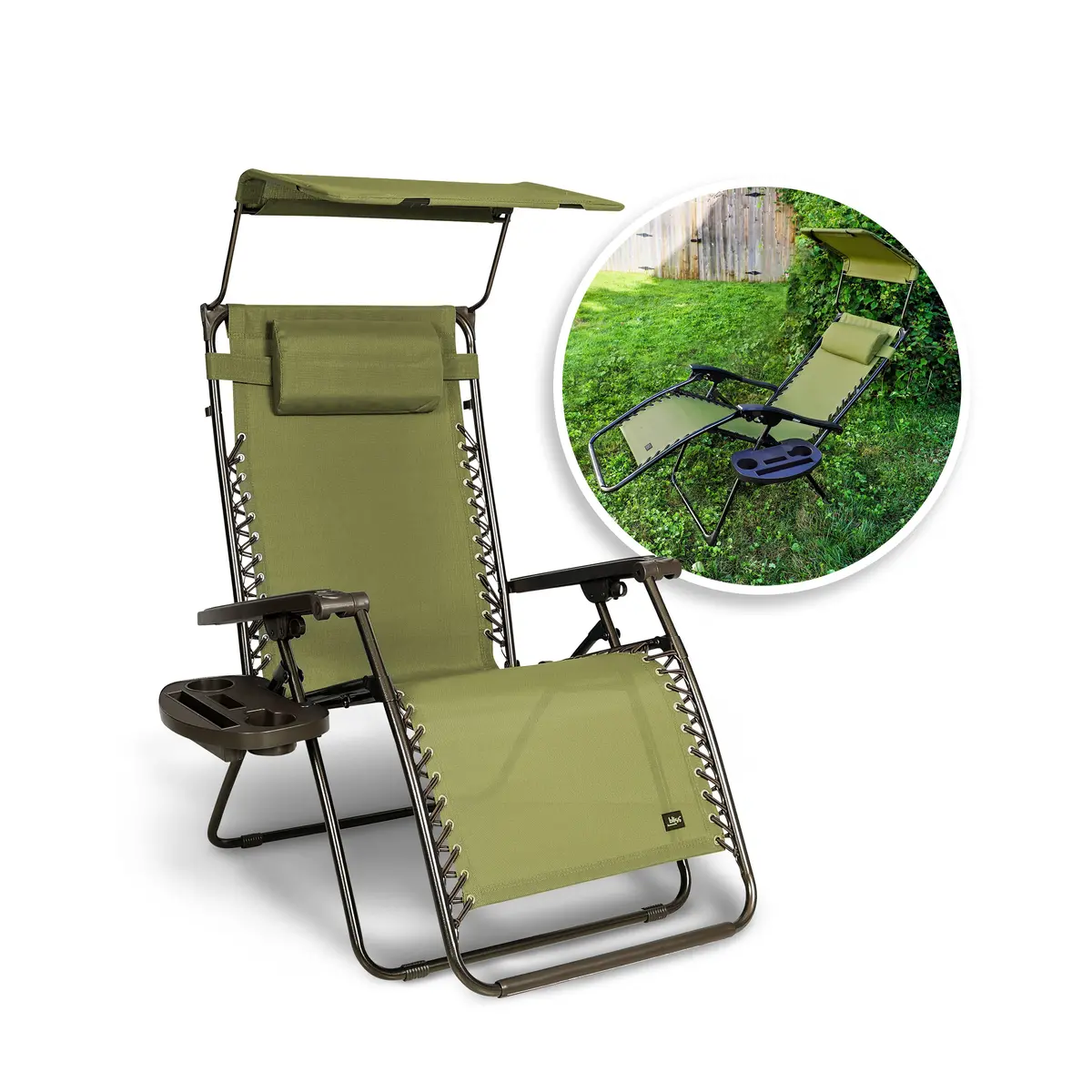 Bliss Hammocks Gfc-450Wsg Gravity Free Chair W/ Canopy , Drink Tray, & Pillow | 30-In. Wide Xl | Weather & Rust Resistant | 360 Lb. Capacity 1