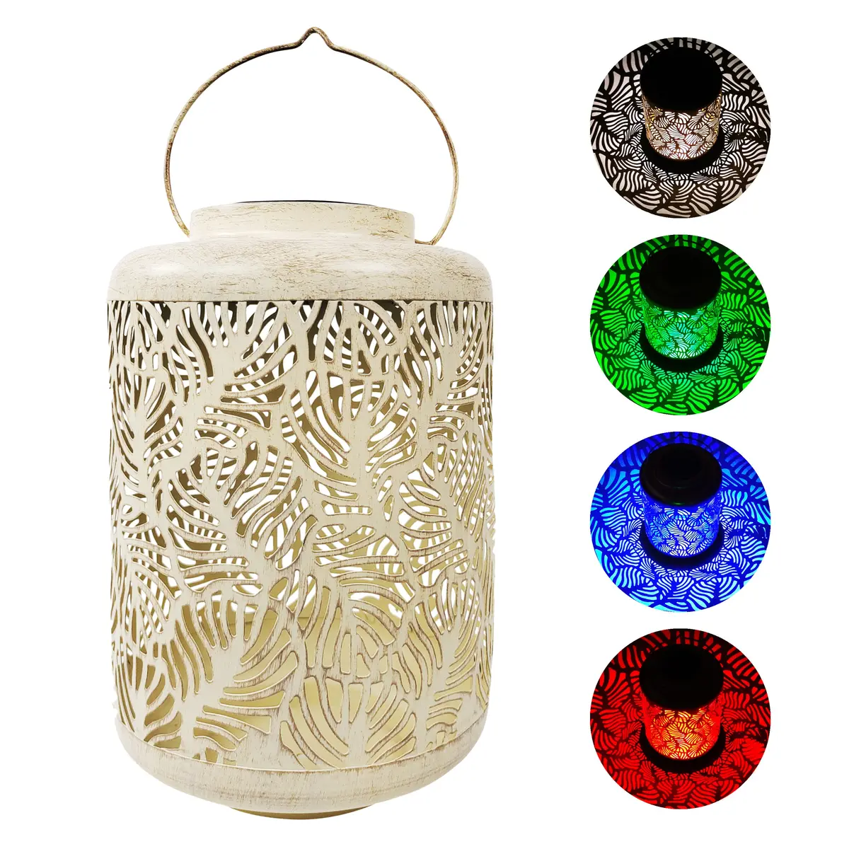 Bliss Outdoors Bsl-308-Wh Solar Led Lantern W/ Banana Leaf Design & Hand Painted Finish | 12-In. Tall | Waterproof Ip44 (White) 1