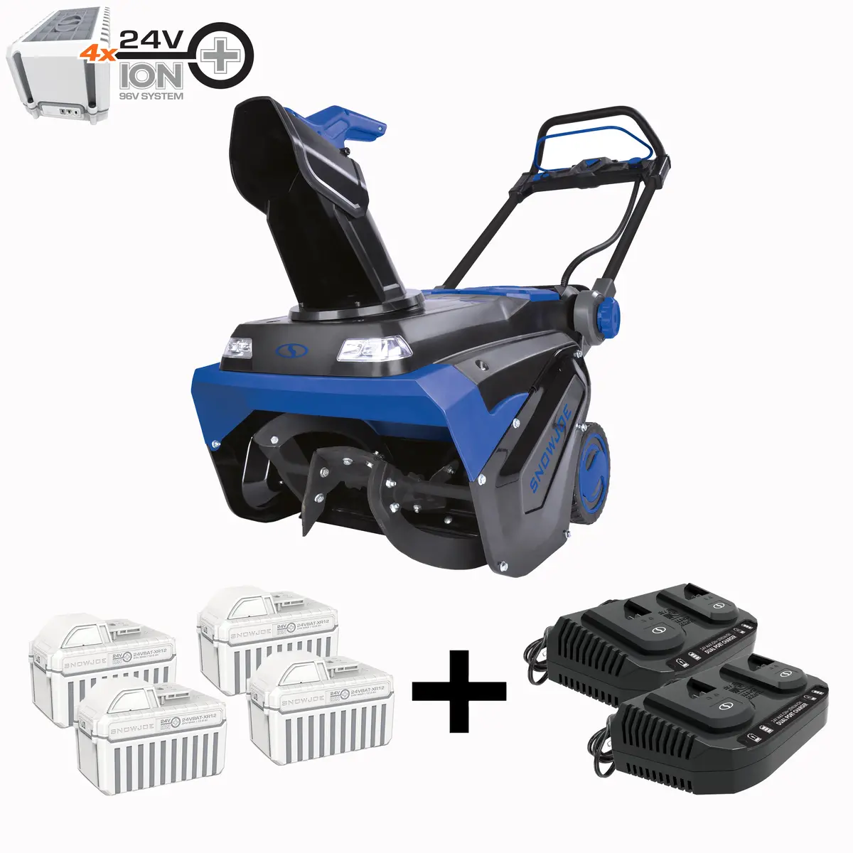 Snow Joe 24V-X4-Sb21 96-Volt* Max Ionmax Cordless Brushless Single-Stage Snow Blower | 21-Inch | W/ 4 X 12.0-Ah Batteries + 2 X Dual Port Chargers 1