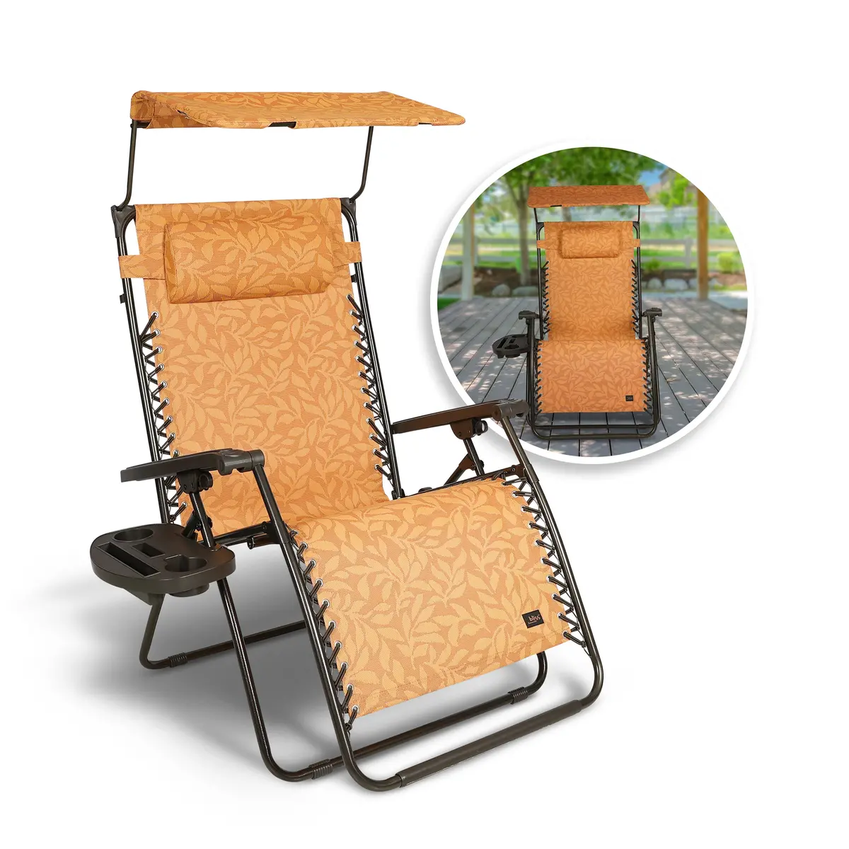 Bliss Hammocks Gfc-032-Al-H Gravity Free Chair W/ Canopy , Drink Tray, & Pillow | 32-In. Wide Xl | Weather & Rust Resistant | 360 Lb. Capacity 1