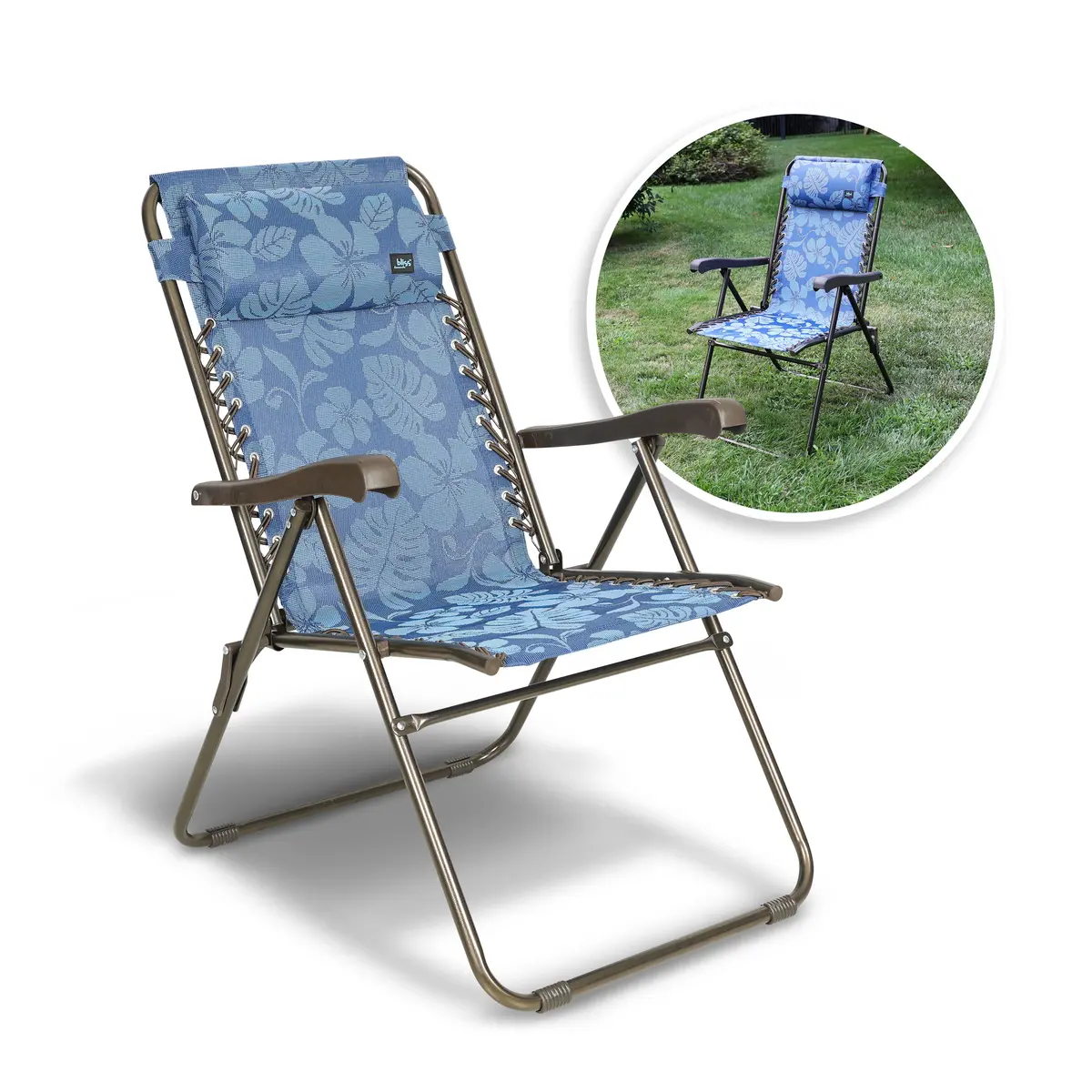 Bliss Hammocks Gfc-612-Bf Reclining Sling Chair W/ Pillow | 26-In. Wide | Weather & Rust Resistant | 275 Lb. Capacity (Blue Flowers) 1