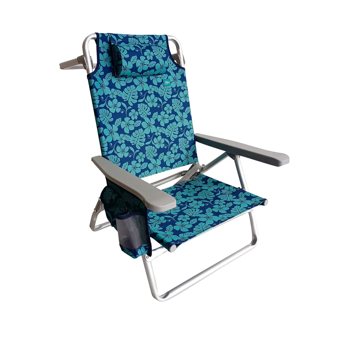 Bliss Hammocks Bbc-352-Bf Folding Beach Chair W/ Towel Rack | Cup Holder W/ Pocket | 5 Reclining Positions | 275 Lb. Capacity (Blue Flower) 2