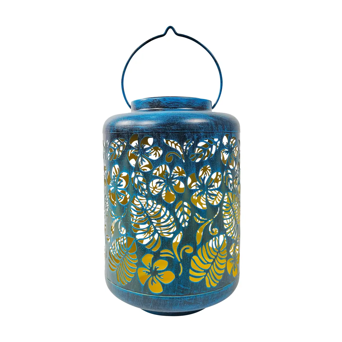 Bliss Outdoors Bsl-305-Bl Solar Led Lantern W/ Tropical Flower Design & Hand Painted Finish | 12-In. Tall | Waterproof Ip44 (Blue) 2