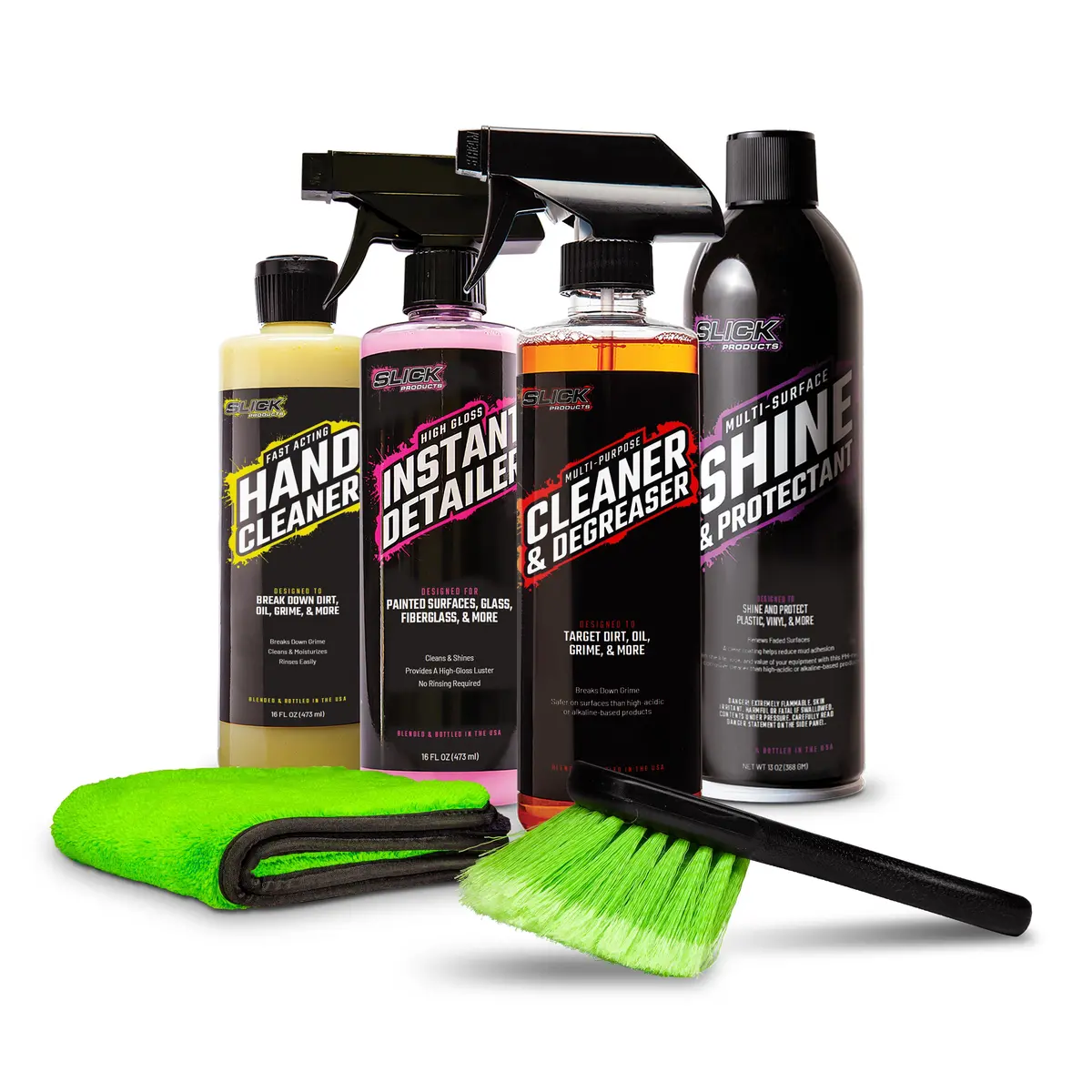 Slick Products Sp1274 Bike Starter Bundle | W/ Cleaner & Degreaser, Shine & Protectant, Instant Detailer, Hand Cleaner, And 2 Cleaning Accessories 1
