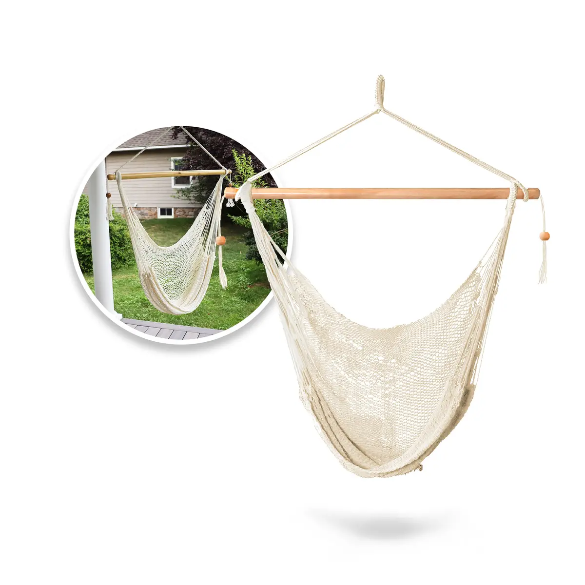 Bliss Hammocks Bhc-412Nt Island Rope Hammock Chair W/ Spreader Bar & Hanging Hardware | 40-In. Wide | 265 Lb. Capacity (Natural) 1