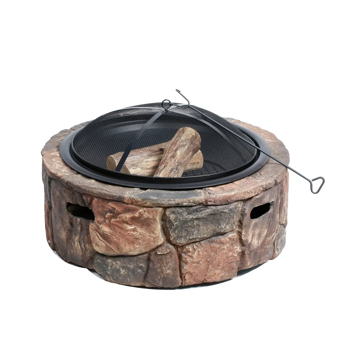 Sun Joe Sjfp35-Stn-Lsn 35-In. Cast Stone Base, Wood Burning Fire Pit W/Dome Screen And Poker, Large Stone 1
