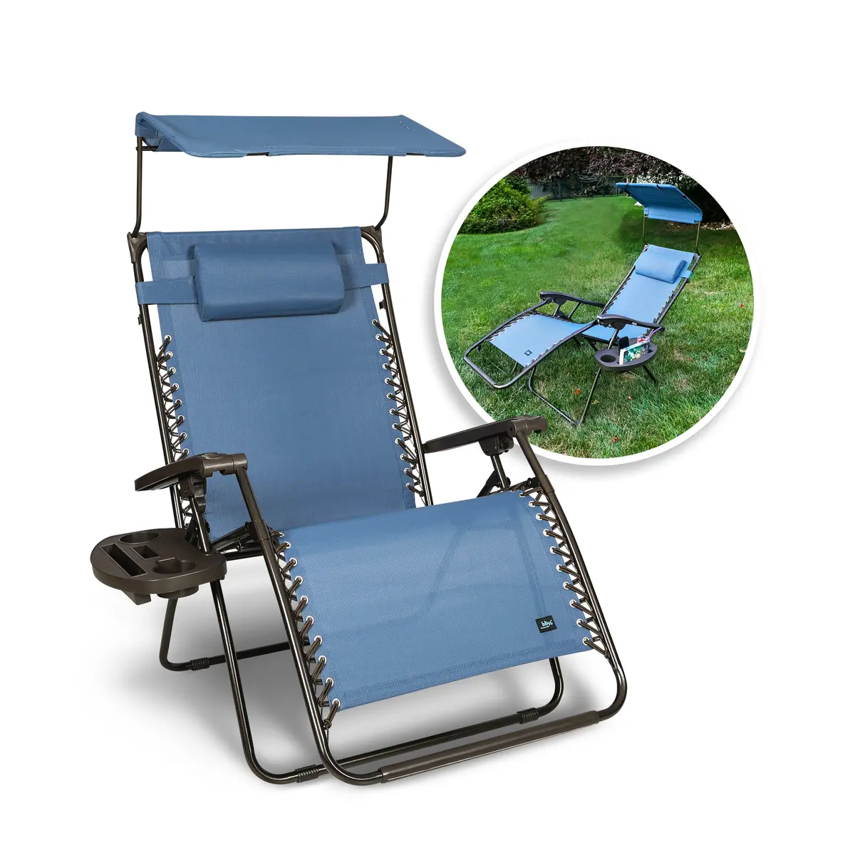 Bliss Hammocks Gfc-436Xwdb Gravity Free Chair W/ Canopy, Drink Tray, & Pillow | 33-In. Wide Xxl | Weather & Rust Resistant | 360 Lb. Capacity 1