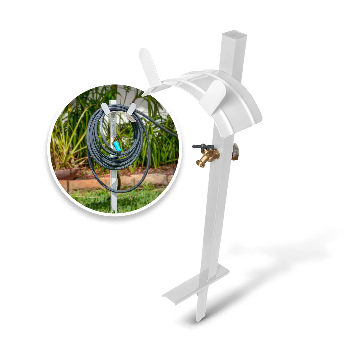 Aqua Joe Sj-Shsbb-Wht Garden Hose Stand W/ Brass Faucet | Stores Up To 125-Ft (White) 1