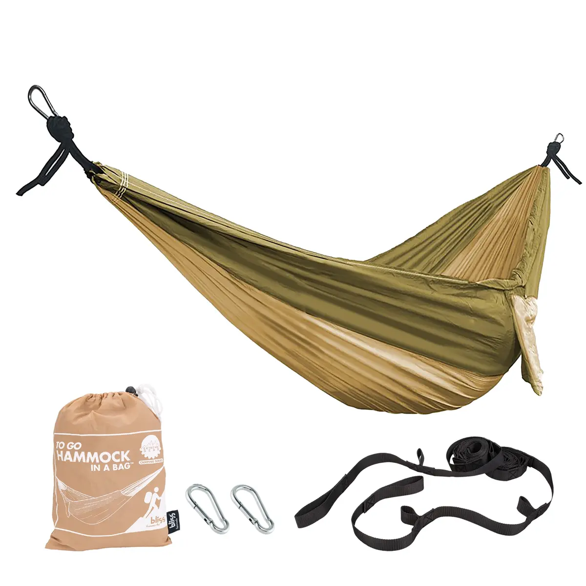 Bliss Hammocks Bh-406St-Ds Hammock In A Bag W/ Carabiners & Tree Straps | 54-In. Wide | Weather Resistant | 350 Lb. Capacity (Desert Storm) 1