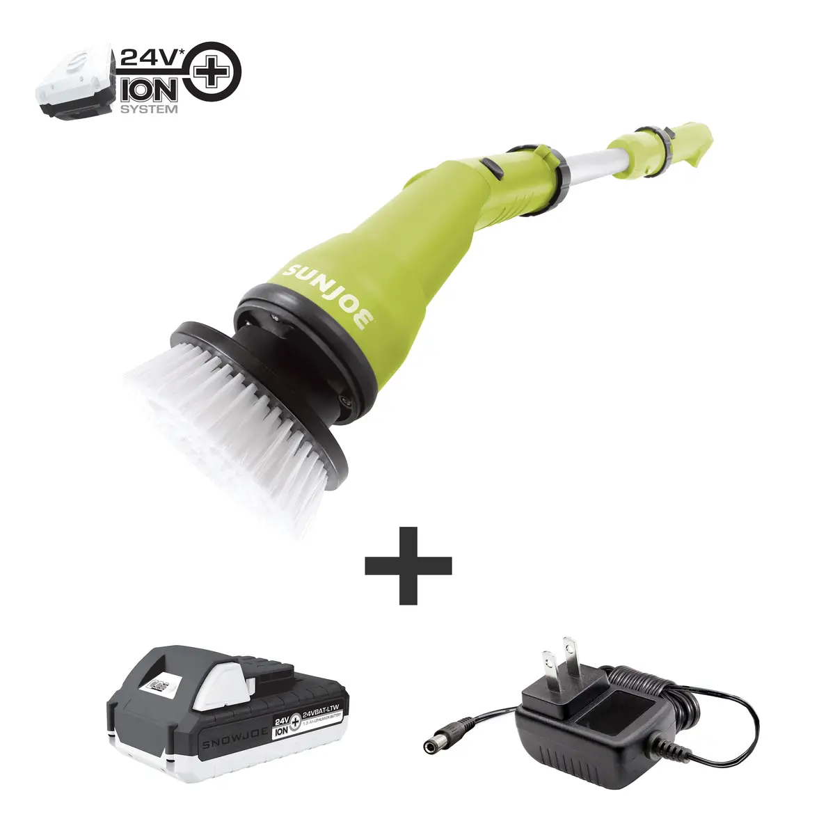 Sun Joe 24V-Pwscrb-Ltw 24-Volt* Ionmax Cordless Heavy-Duty Indoor/Outdoor Power Scrubber | 4 Cleaning Attachments | Multi-Purpose 1000-Opm Oscillating Scrubber Head | For Grout, Tile, Bathtubs, Tire Rims & More | W/ 1.3-Ah Battery + Charger 1