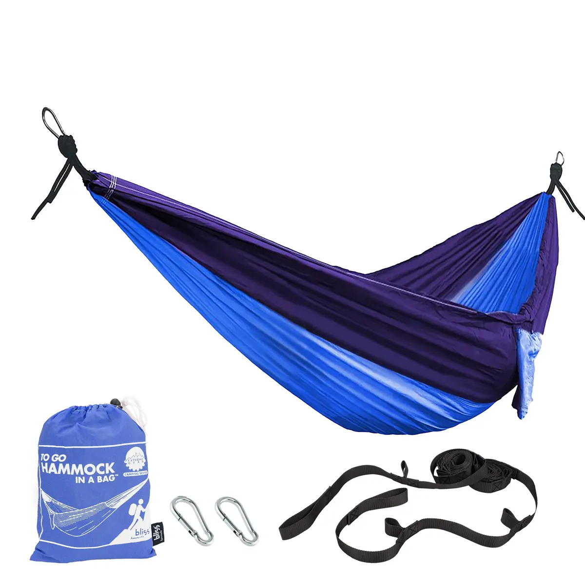 Bliss Hammocks Bh-406St-Rb Hammock In A Bag W/ Carabiners & Tree Straps | 54-In. Wide | Weather Resistant | 350 Lb. Capacity (Royal Bliss) 1