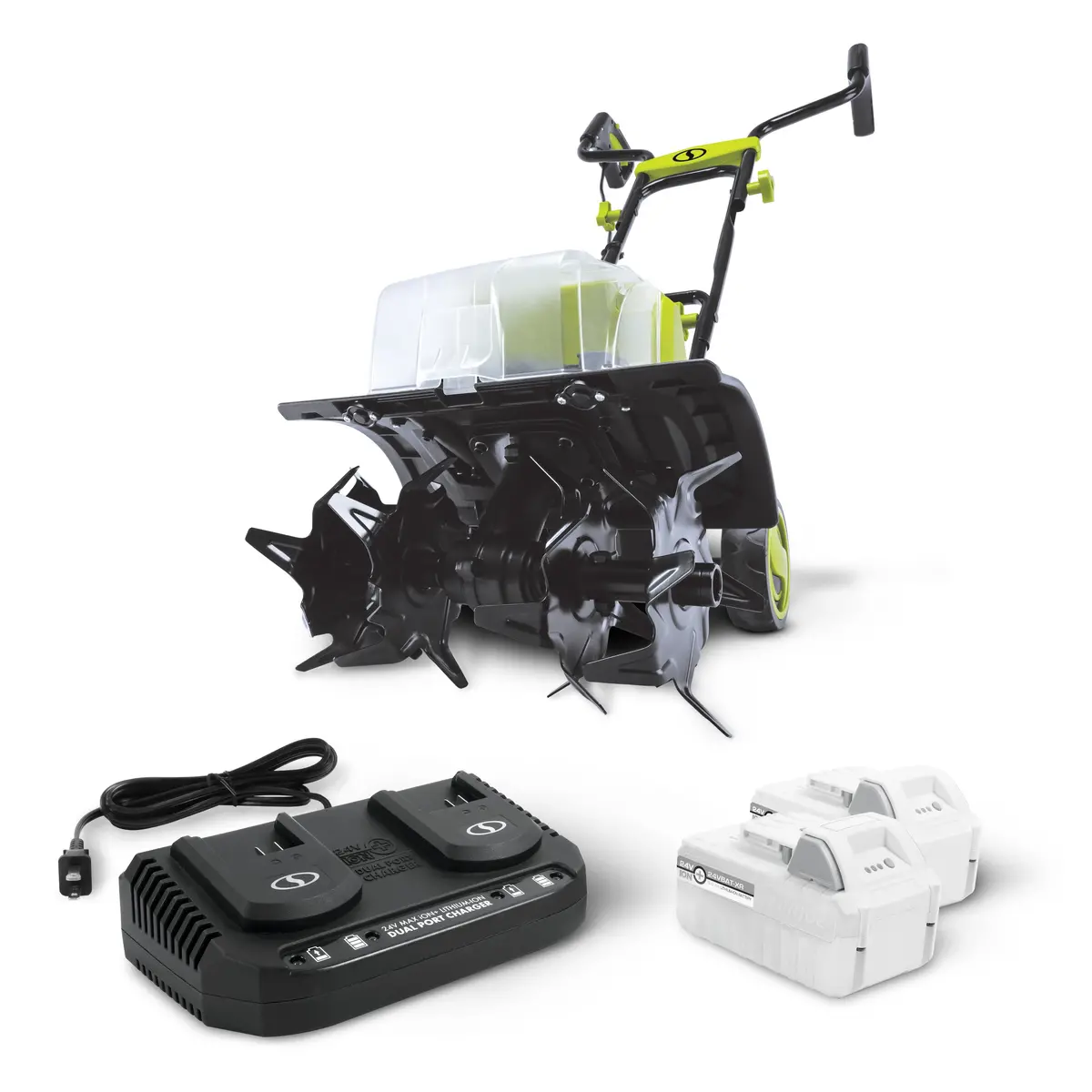 Sun Joe 48-Volt* Ionmax Cordless Garden Tiller + Cultivator Kit | W/ 2 X 5.0-Ah Batteries + Charger 1