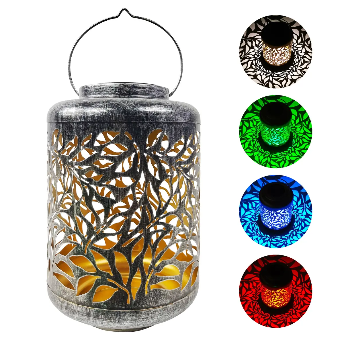 Bliss Outdoors Bsl-307-S Solar Led Lantern W/ Olive Leaf Design & Hand Painted Finish | 12-In. Tall | Waterproof Ip44 (Silver) 1