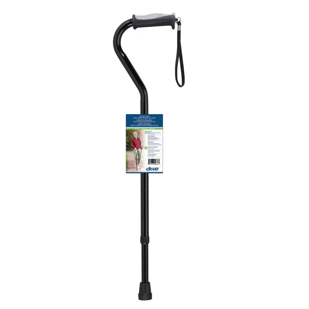 Adjustable Height Offset Handle Cane With Gel Hand Grip 1