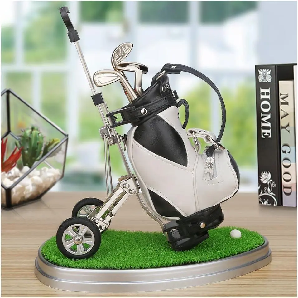 10L0l Golf Bag Pen Holder Set - 3 Club Pens With Movable Push Cart (Perfect Golf Lover Gift) 1