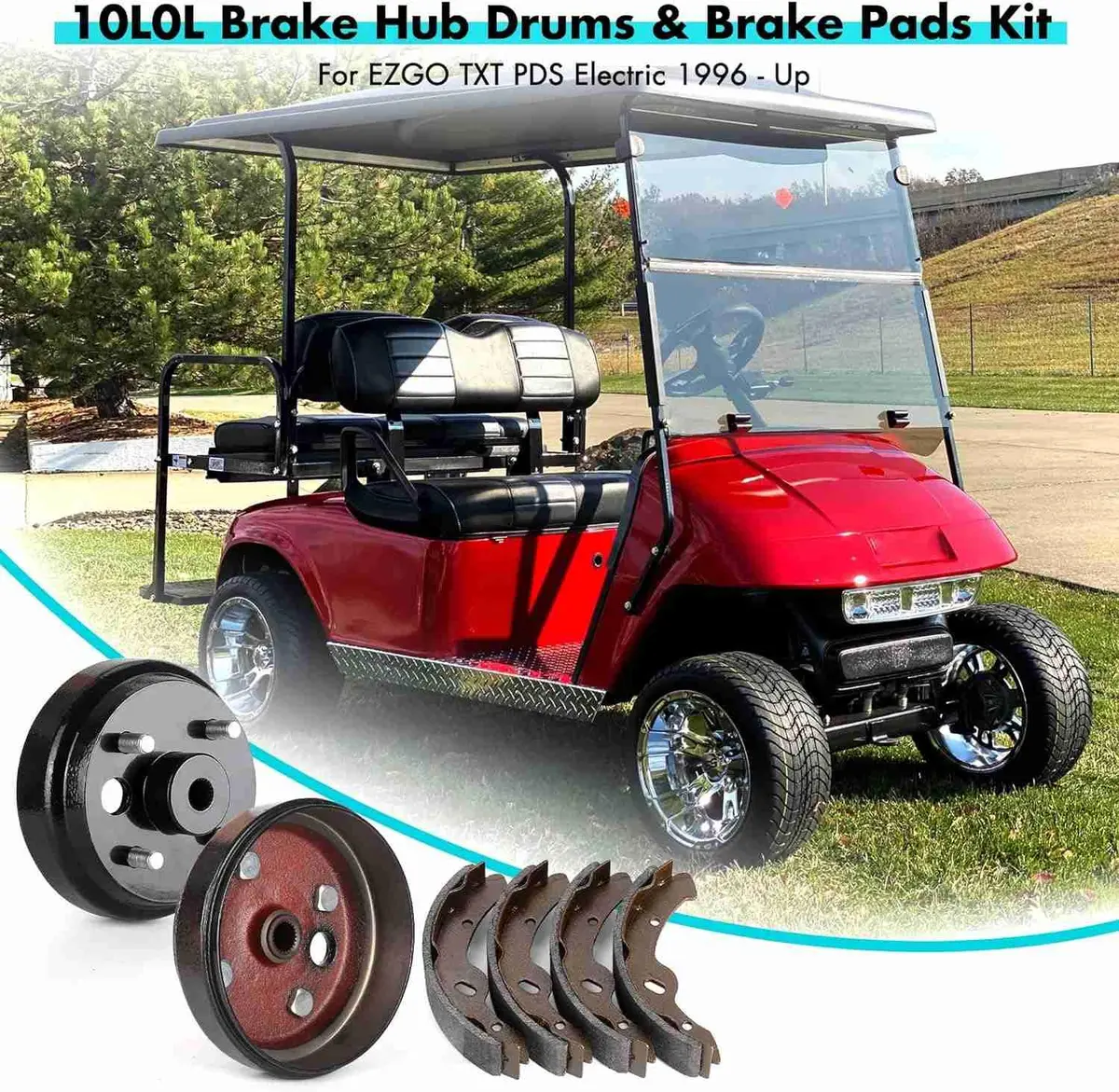 Golf Cart Brake Drum And Pad Kit For Ezgo Txt Electric 1996-Up - 10L0l 2
