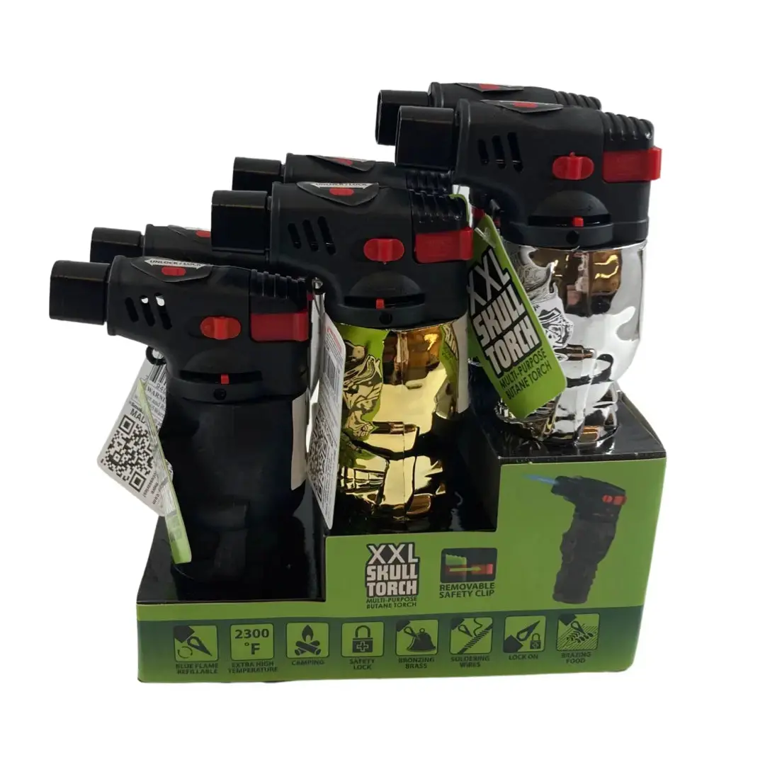 Metallic Xxl Skull Torch Lighter - 6 Pieces Per Retail Ready Display 41380 1