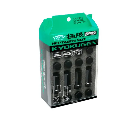 Project Kics Kyokugen Heptagon Long Closed End Lug Nuts - Black 1