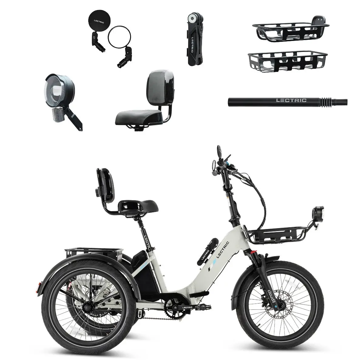 Xp Trike2 750 Stratus White + Free Cargo Package, Support Seat, Elite Headlight, Suspension Seat Post, Bike Lock, Mirrors ($558 Value) 1