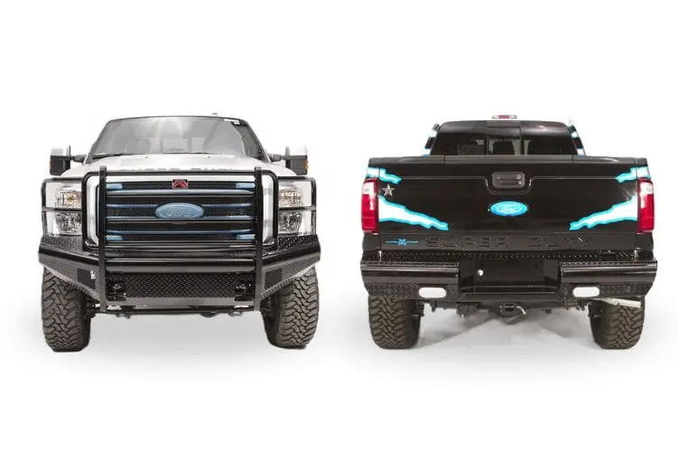 2004 Ford F250 Superduty Workhorse Kit - Fab Fours Black Steel Front + Rear Bumpers 1